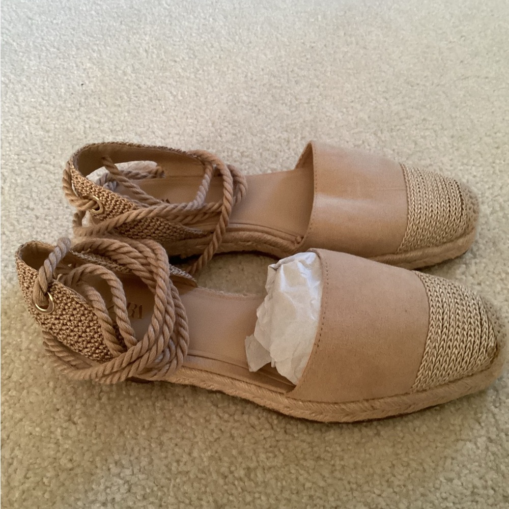 Zara Tan Espadrilles with Jute Sole and Ankle Ties (NO NEGOTIATIONS)